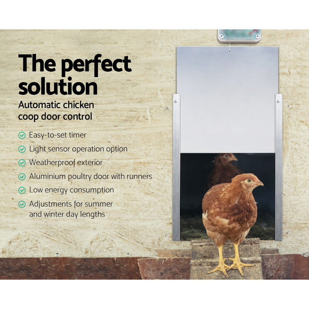 Giantz Automatic Chicken Coop Door Opener 125mm x 125mm x 75mm, Timer, Weatherproof