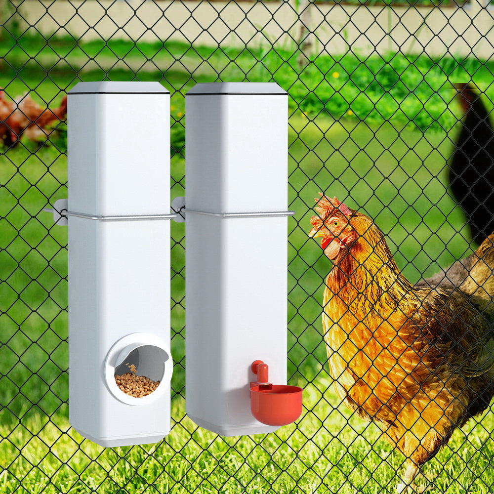 Giantz Chicken Feeder 4L & Waterer Kit, Gravity Feed, Easy Clean, Adjustable Height