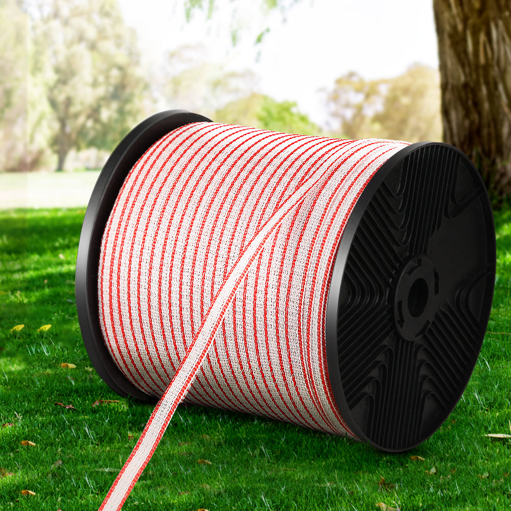 Giantz 400M Red & White Polytape for Electric Fencing with 5 Stainless Steel Strands