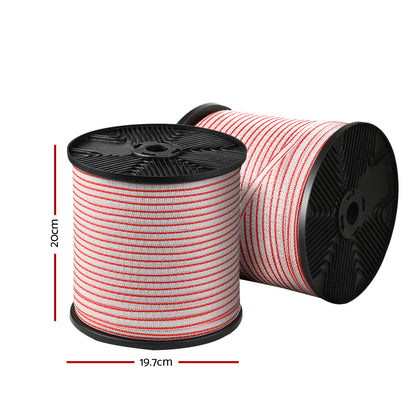 Giantz 400M Red & White Polytape for Electric Fencing with 5 Stainless Steel Strands