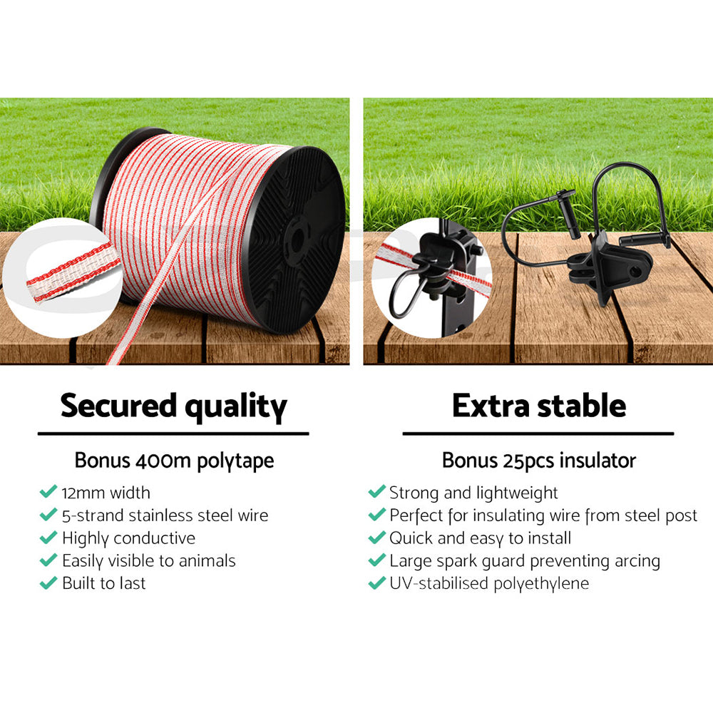 Giantz 400M Red & White Polytape for Electric Fencing with 5 Stainless Steel Strands - SuperSaverAU - view 6