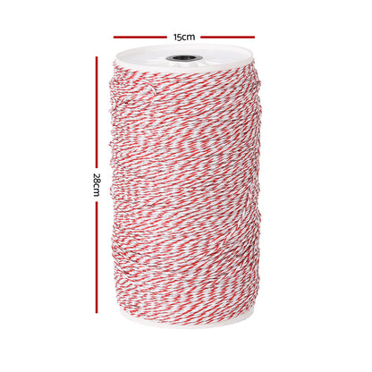 Giantz 1000M Red and White Electric Fence Polywire, 2.3mm, UV Stabilised