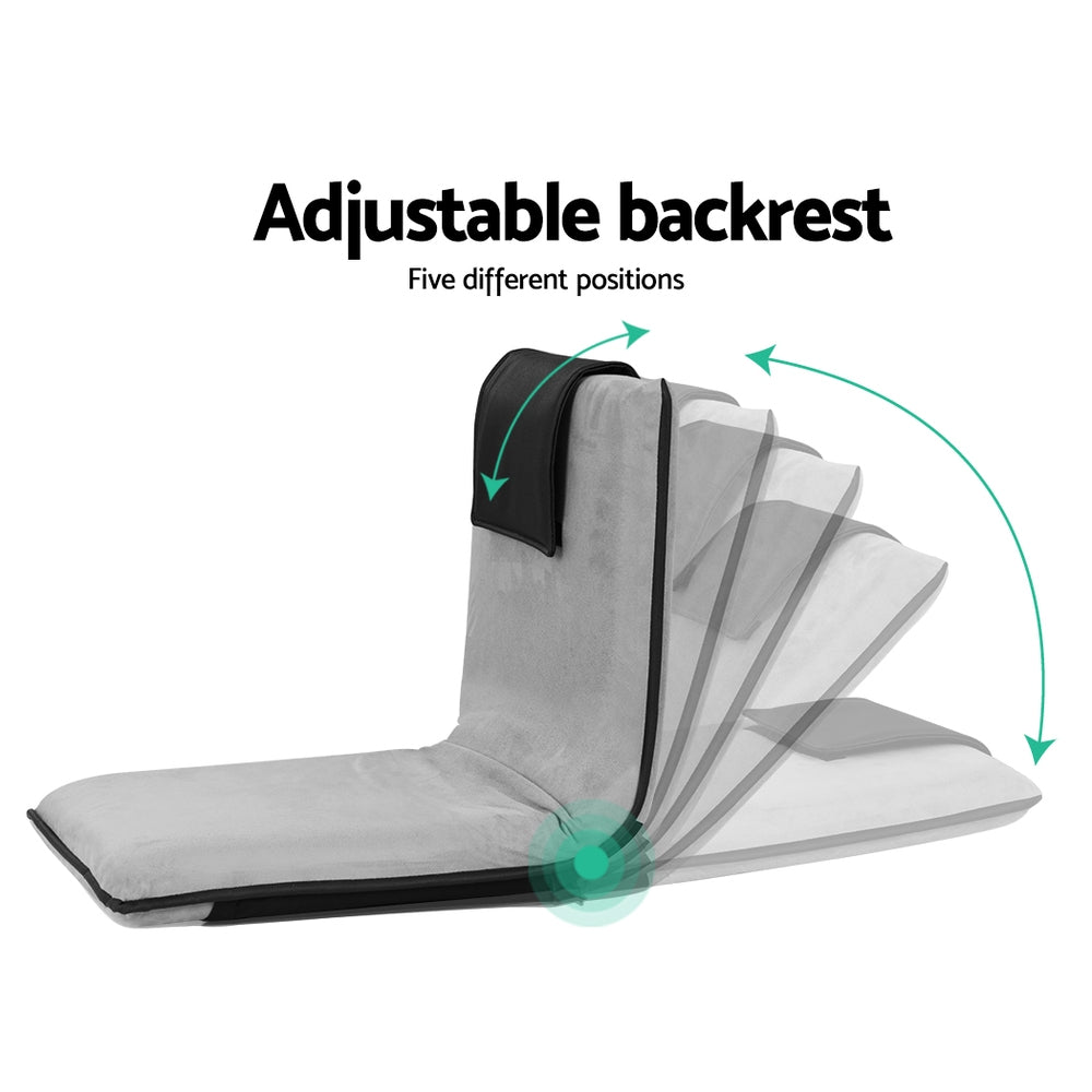 Artiss Grey Floor Lounge Sofa Bed - Adjustable Recliner