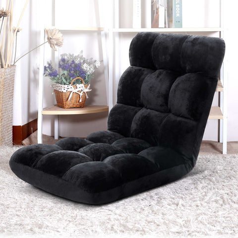 Artiss Floor Lounge Sofa Bed Flannel Fabric Black - SuperSaverAU - view 1