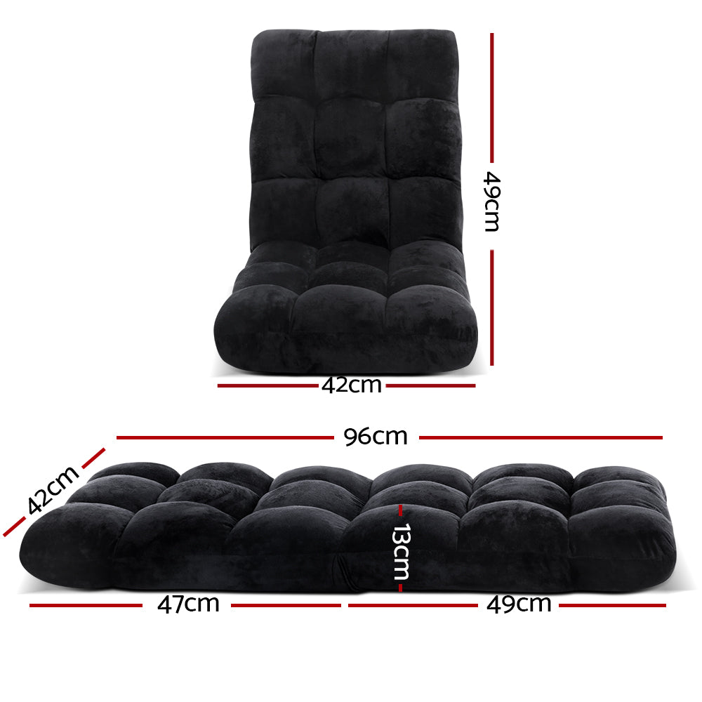 Artiss Floor Lounge Sofa Bed Flannel Fabric Black - SuperSaverAU - view 2