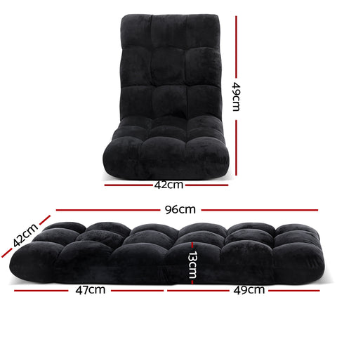 Artiss Floor Lounge Sofa Bed Flannel Fabric Black - SuperSaverAU - view 2