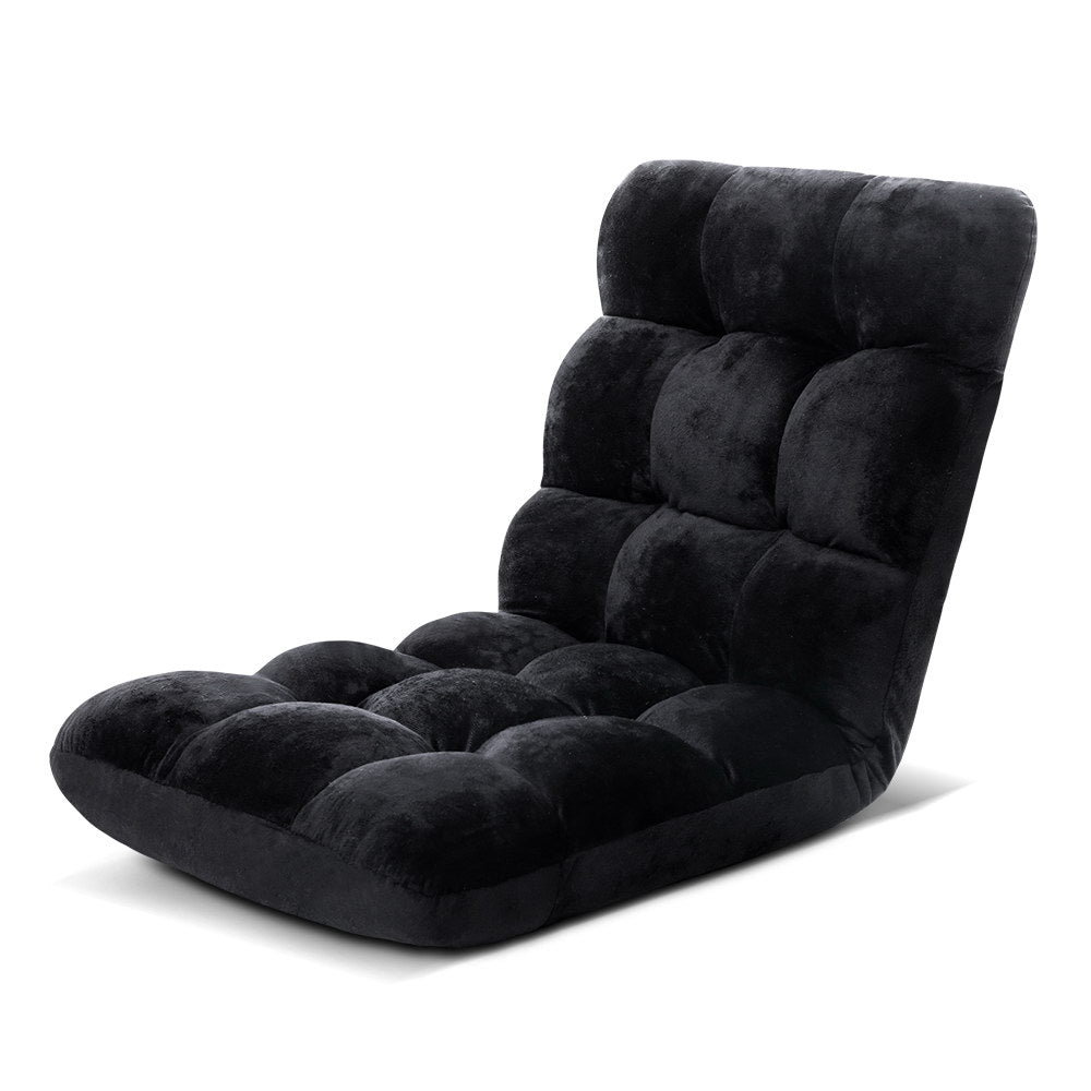 Artiss Floor Lounge Sofa Bed Flannel Fabric Black - SuperSaverAU - view 8