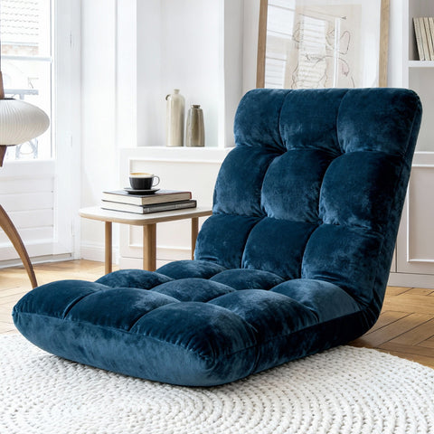Artiss Adjustable Lounge Sofa Chair Navy, 14 Positions, Flannel Fabric, 96cm x 42cm x 13cm - SuperSaverAU - view 1
