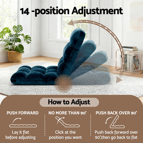 Artiss Adjustable Lounge Sofa Chair Navy, 14 Positions, Flannel Fabric, 96cm x 42cm x 13cm - SuperSaverAU - view 2