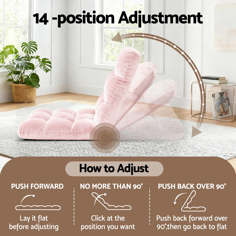 Artiss Adjustable Lounge Sofa Chair, Pink, 14 Positions, Flannel Fabric, 96cm x 42cm x 13cm - SuperSaverAU - view 3