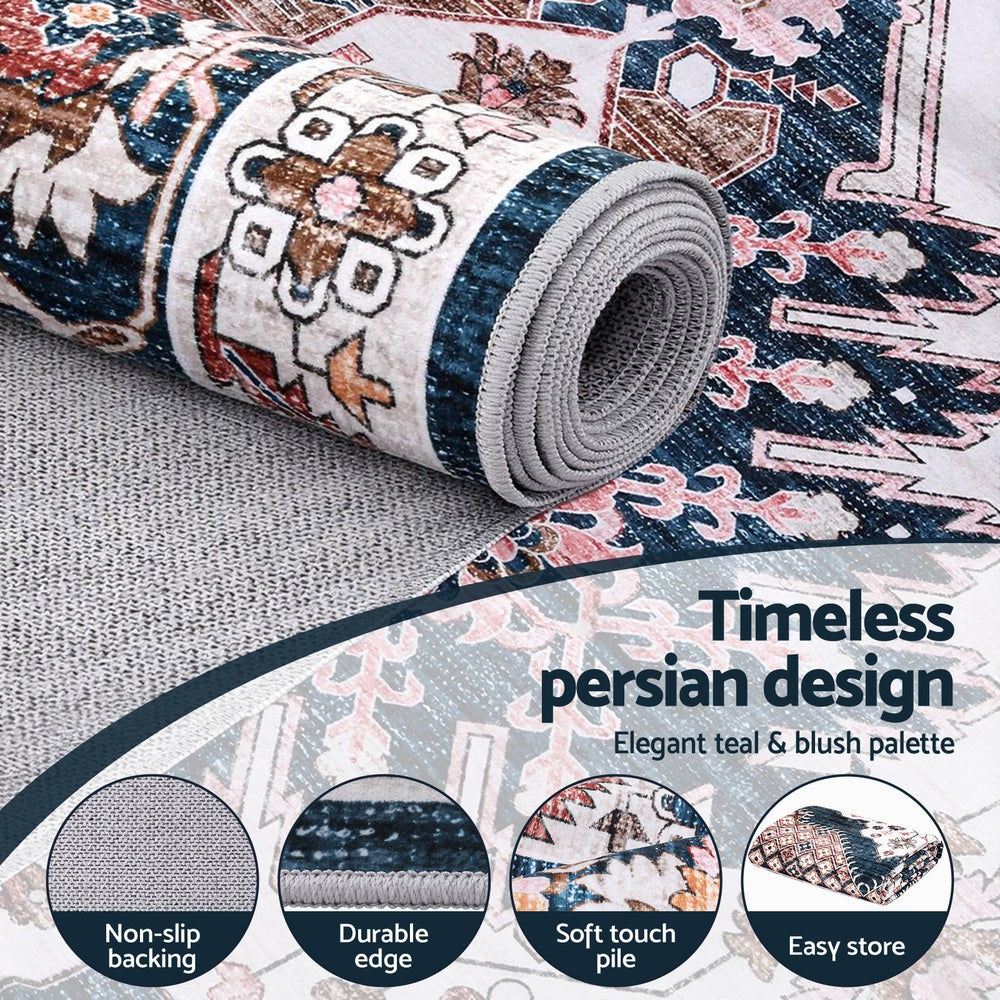 Artiss Washable Persian Floor Rug – Teal & Blush 160 x 230cm