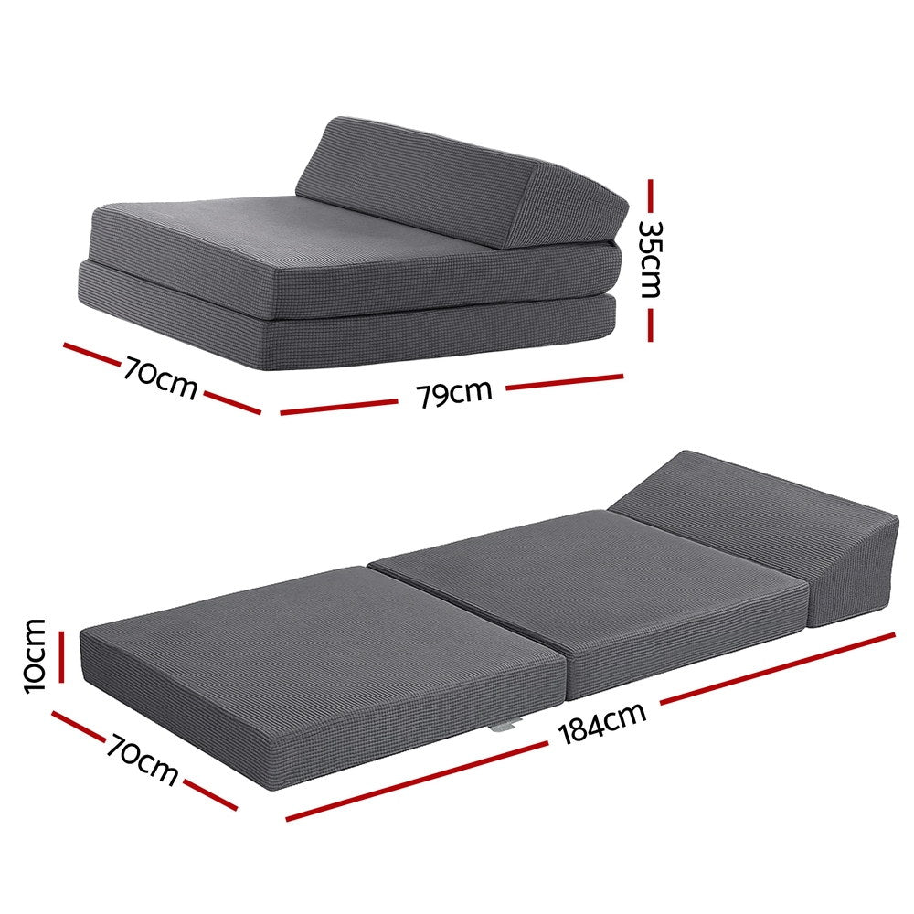 Giselle Bedding Foldable Mattress Trifold Sofa Bed with Pillow - Grey - SuperSaverAU - view 2