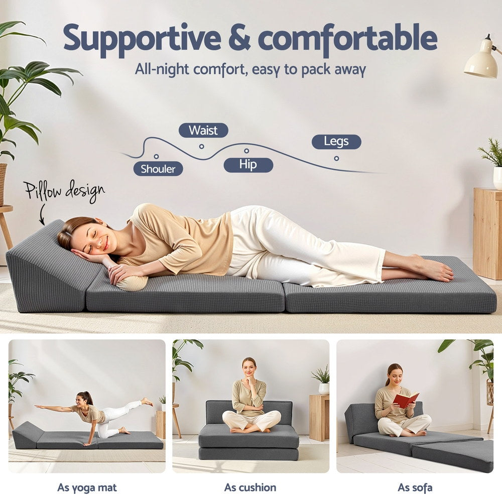 Giselle Bedding Foldable Mattress Trifold Sofa Bed with Pillow - Grey - SuperSaverAU - view 4