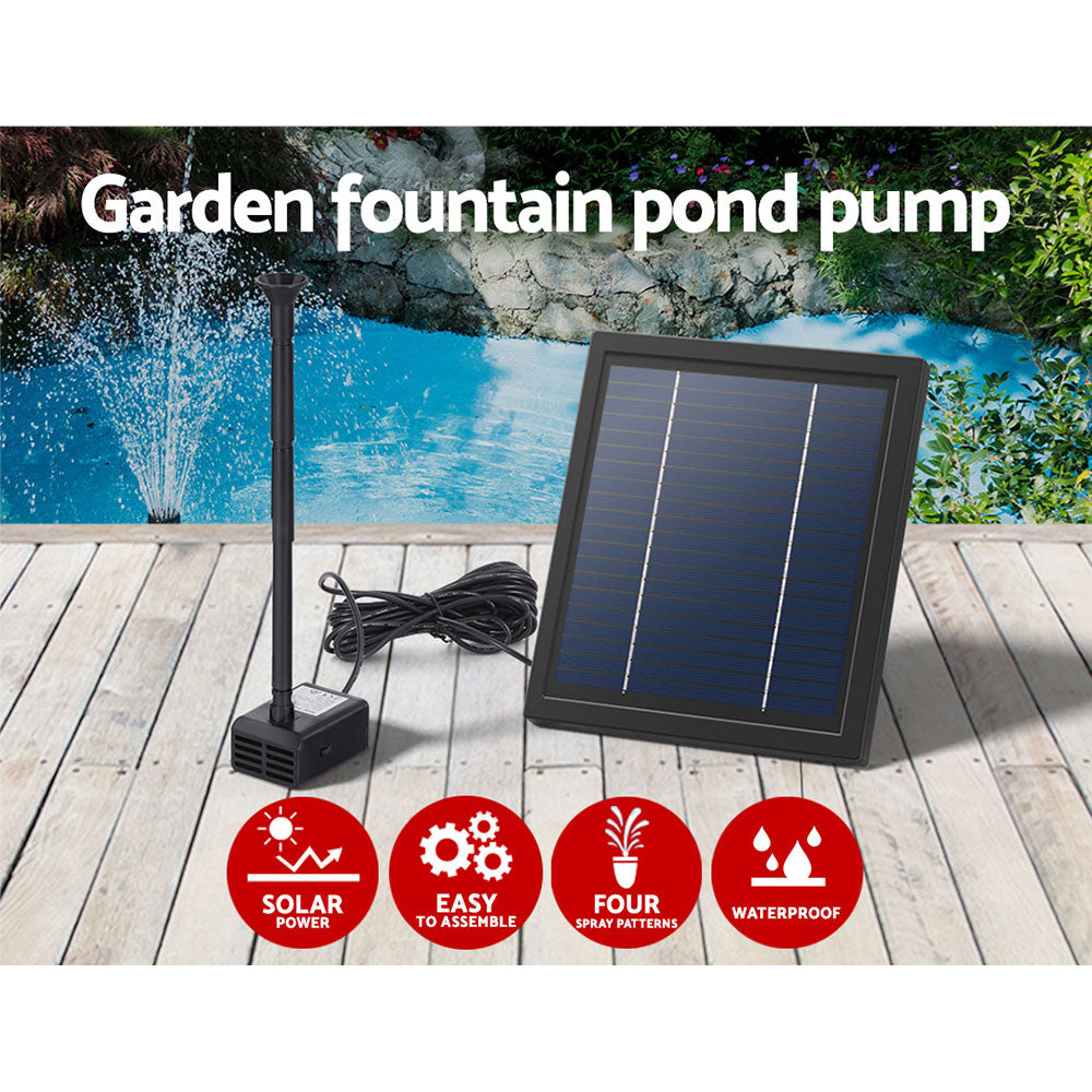 Gardeon Solar Outdoor Fountain Pump 440L/H with 4 Nozzle Options, 6.1FT