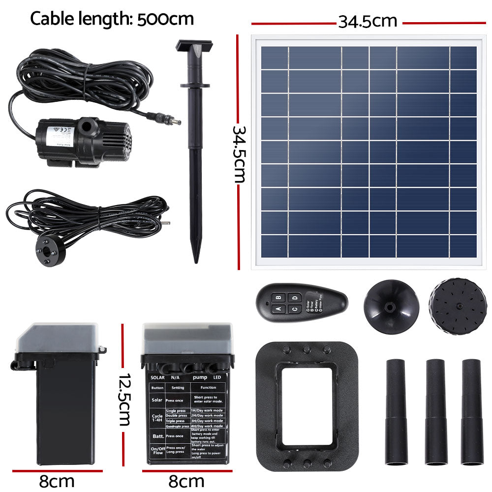 Gardeon Solar Outdoor Fountain Pump 610L/H with LED Lights & Battery Kit 9.8FT - SuperSaverAU - view 2