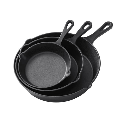 5-star Chef Cast Iron Frying Pan Set 3pcs, PFOA-Free, Non-Stick, Black - SuperSaverAU - view 1