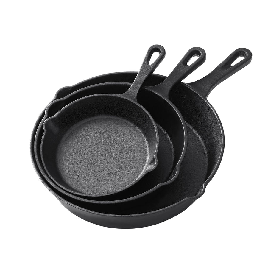 5-star Chef Cast Iron Frying Pan Set 3pcs, PFOA-Free, Non-Stick, Black - SuperSaverAU - view 1