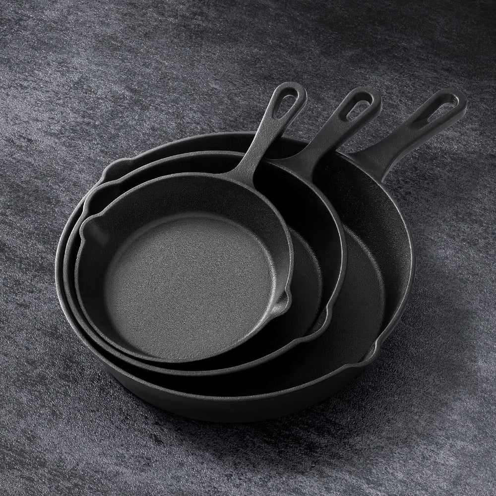5-star Chef Cast Iron Frying Pan Set 3pcs, PFOA-Free, Non-Stick, Black - SuperSaverAU - view 6