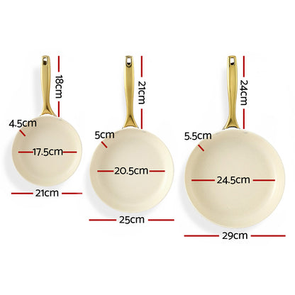 5-star Chef Frying Pan 3PCS Shades Frypan Set Ceramic Coating Multi Colour