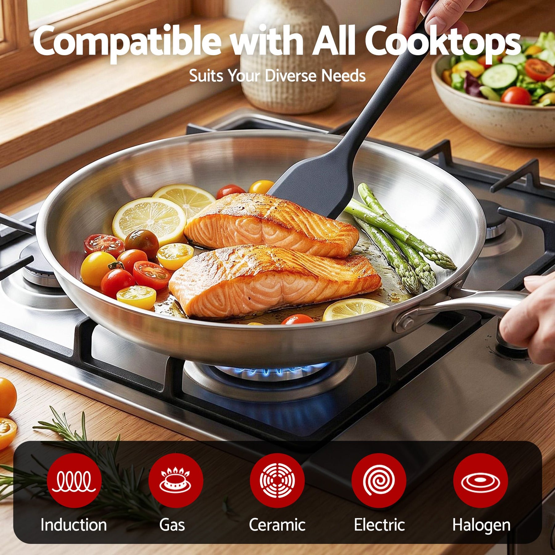 5-Star Chef 30cm Uncoated Tri-Ply Stainless Steel Frying Pan - Silver