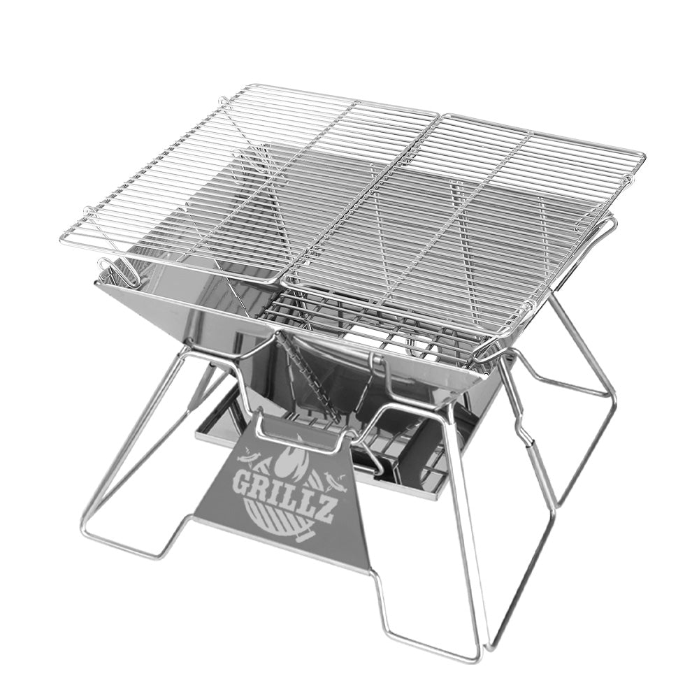Grillz 2-in-1 Portable Fire Pit BBQ 34cm x 35cm with Carry Bag, Stainless Steel - SuperSaverAU - view 6