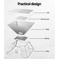 Grillz 2-in-1 Portable Fire Pit BBQ 34cm x 35cm with Carry Bag, Stainless Steel - SuperSaverAU - view 4