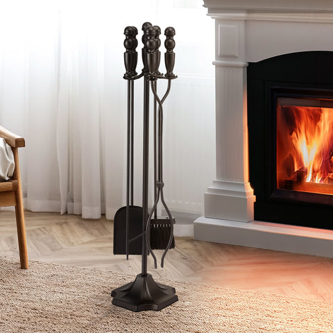 Grillz Fireplace Tool Set 4 PCS - Cast Iron, Heat-Resistant, Freestanding - SuperSaverAU - view 1