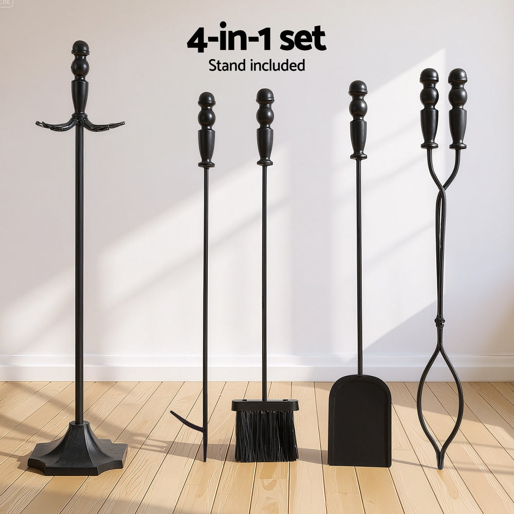 Grillz Fireplace Tool Set 4 PCS - Cast Iron, Heat-Resistant, Freestanding - SuperSaverAU - view 4