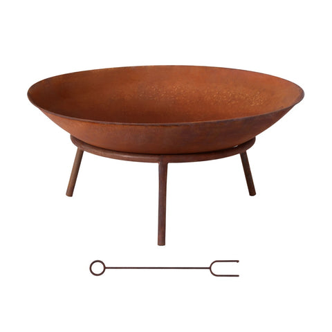 Grillz 56cm Iron Fire Pit Rustic Bowl with Poker - Rust