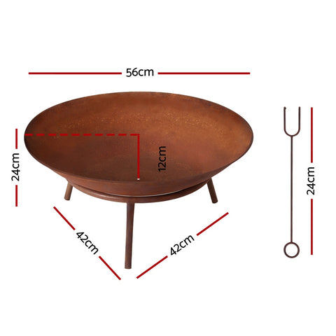 Grillz 56cm Iron Fire Pit Rustic Bowl with Poker - Rust