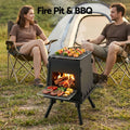 Grillz Portable Fire Pit BBQ – Black Foldable Cast Iron Stove with Carry Bag