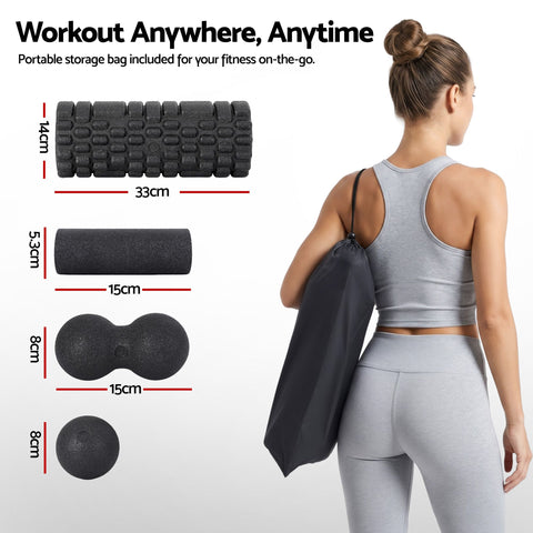 Everfit 4-in-1 Foam Roller Set with Storage Bag - Black