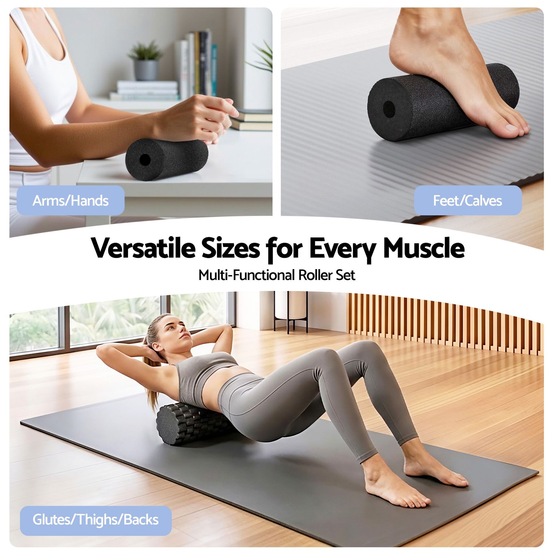 Everfit 4-in-1 Foam Roller Set with Storage Bag - Black