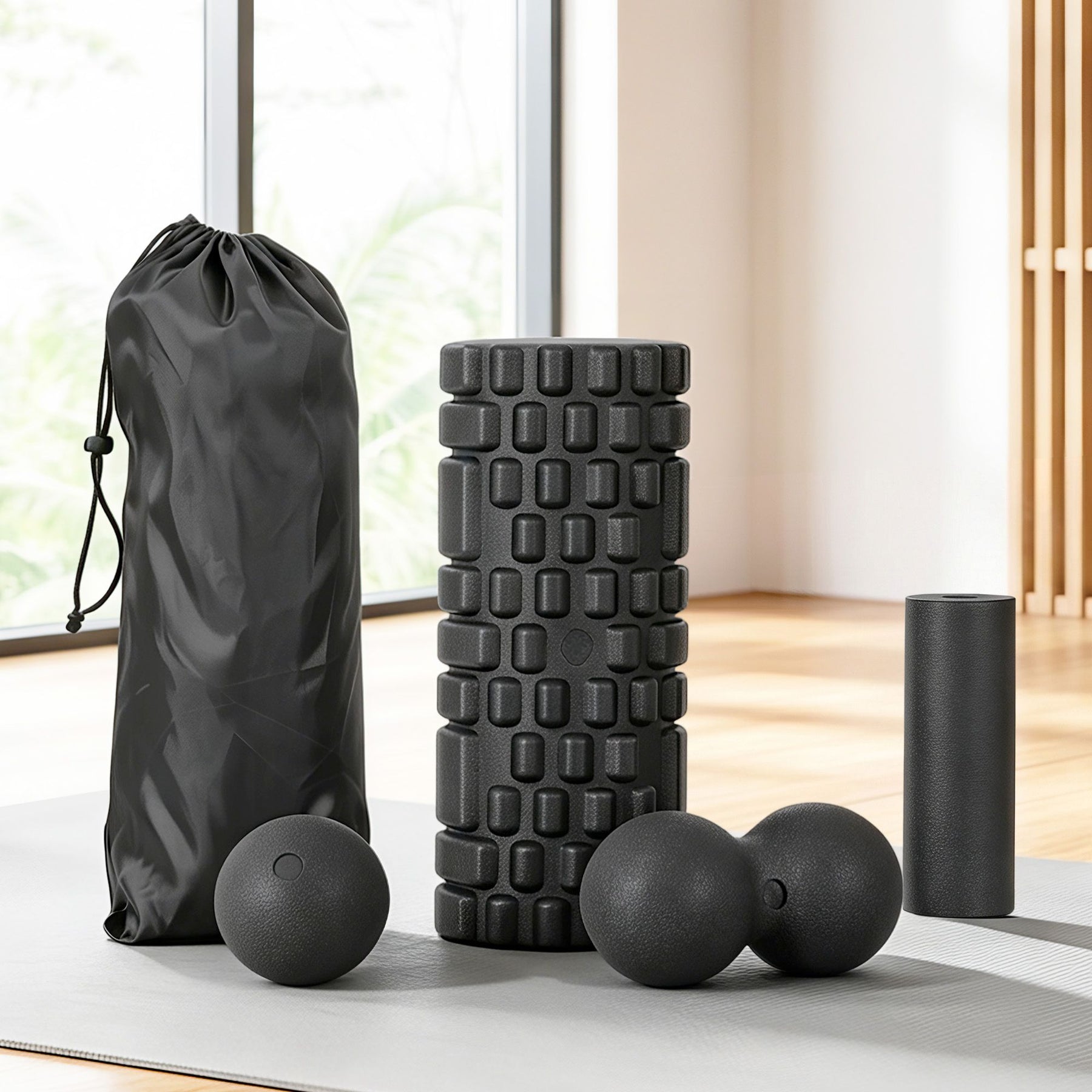Everfit 4-in-1 Foam Roller Set with Storage Bag - Black