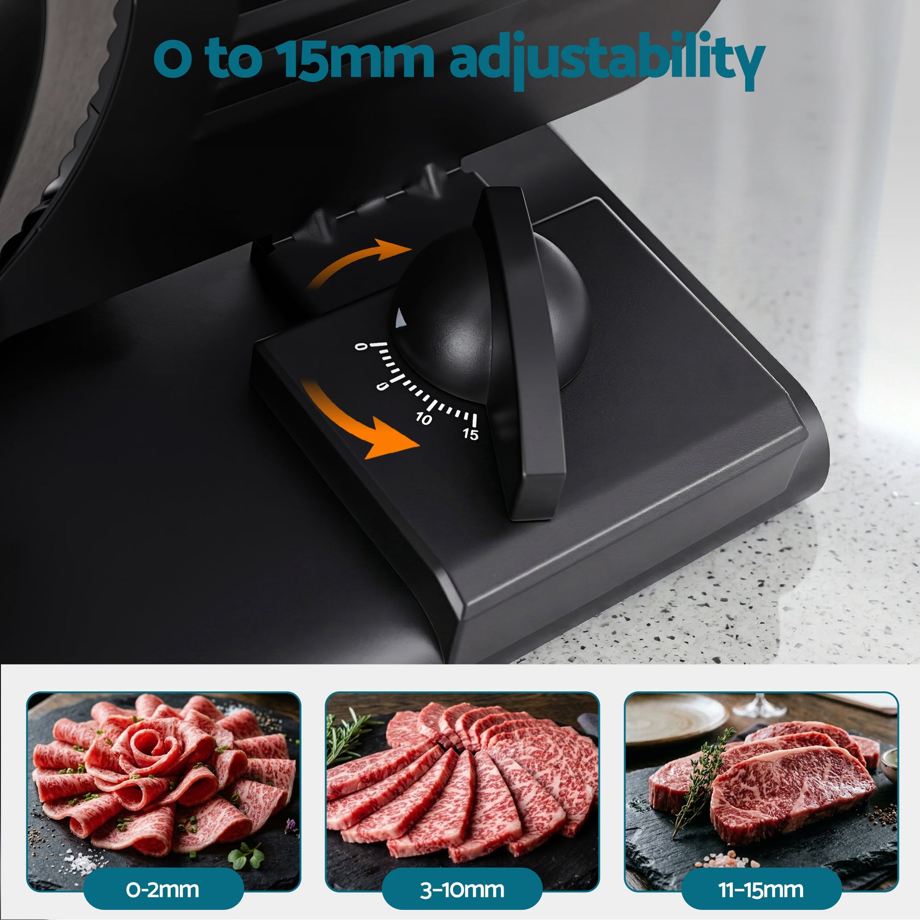 Devanti Meat Slicer Bread Vegetable, 200W Power 0-15mm Adjustable Easy Clean Stable Stainless Steel Blade Food Slicer for Kitchen Commercial, Black - SuperSaverAU - view 5