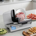 Devanti Meat Slicer Bread Vegetable, 200W Power 0-15mm Adjustable Easy Clean Stable Stainless Steel Blade Food Slicer for Kitchen Commercial, Silver - SuperSaverAU - view 1