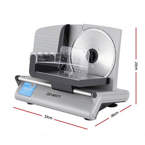 Devanti Meat Slicer Bread Vegetable, 200W Power 0-15mm Adjustable Easy Clean Stable Stainless Steel Blade Food Slicer for Kitchen Commercial, Silver - SuperSaverAU - view 2