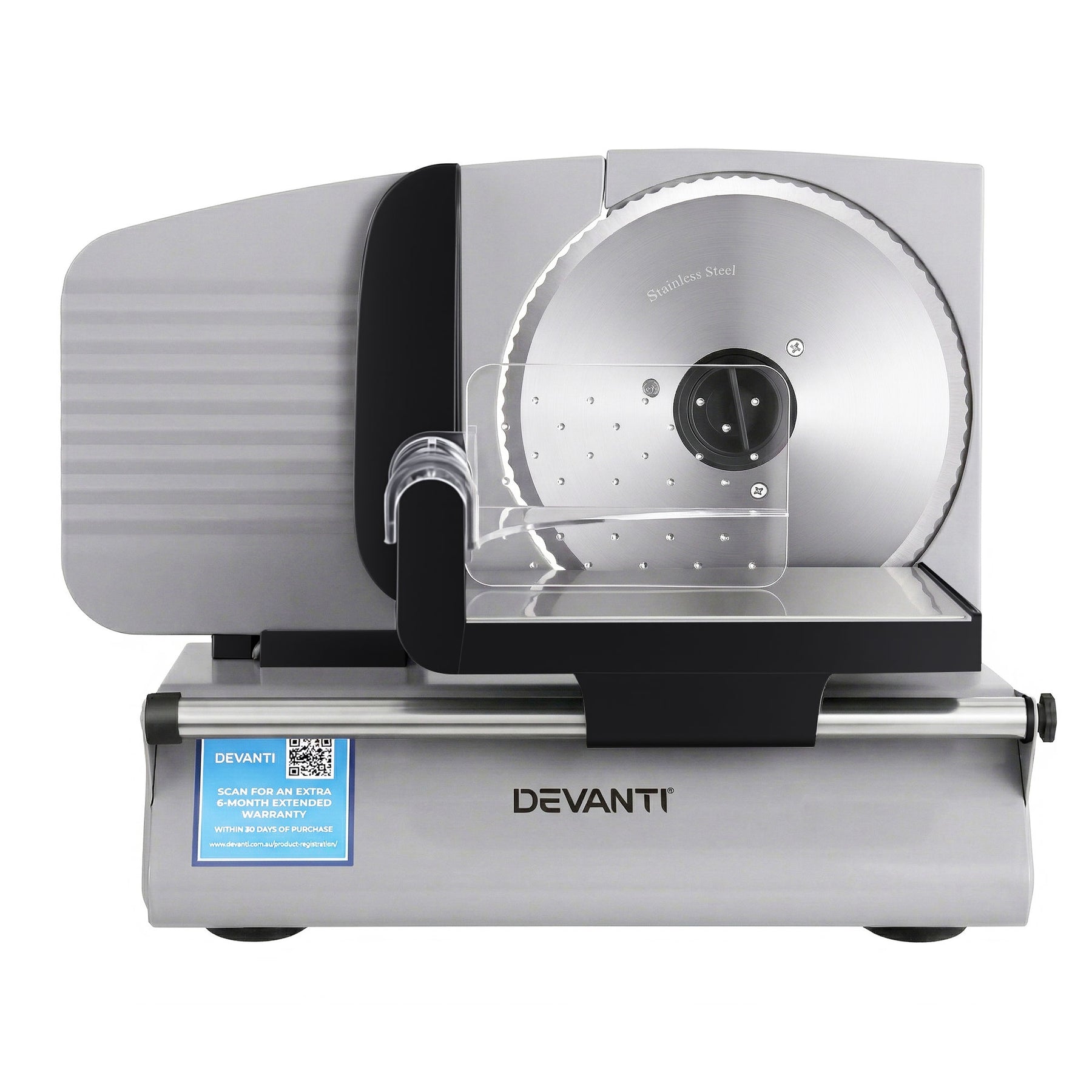 Devanti Meat Slicer Bread Vegetable, 200W Power 0-15mm Adjustable Easy Clean Stable Stainless Steel Blade Food Slicer for Kitchen Commercial, Silver - SuperSaverAU - view 3