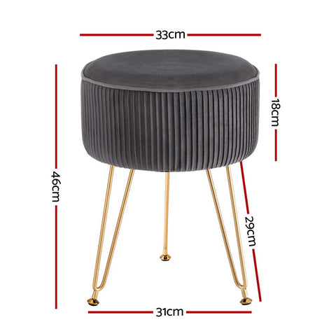 Artiss Round Velvet Foot Stool - Grey, MDF Frame, Metal Legs - SuperSaverAU - view 2