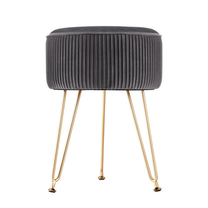 Artiss Round Velvet Foot Stool - Grey, MDF Frame, Metal Legs
