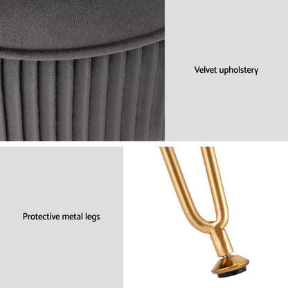Artiss Round Velvet Foot Stool - Grey, MDF Frame, Metal Legs