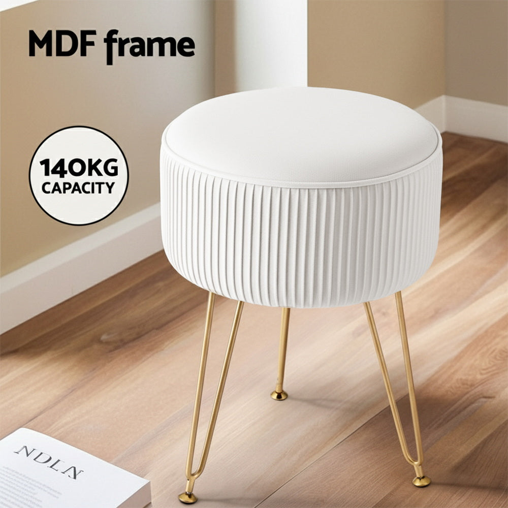 Artiss Round Velvet Footstool with Storage - White - SuperSaverAU - view 4