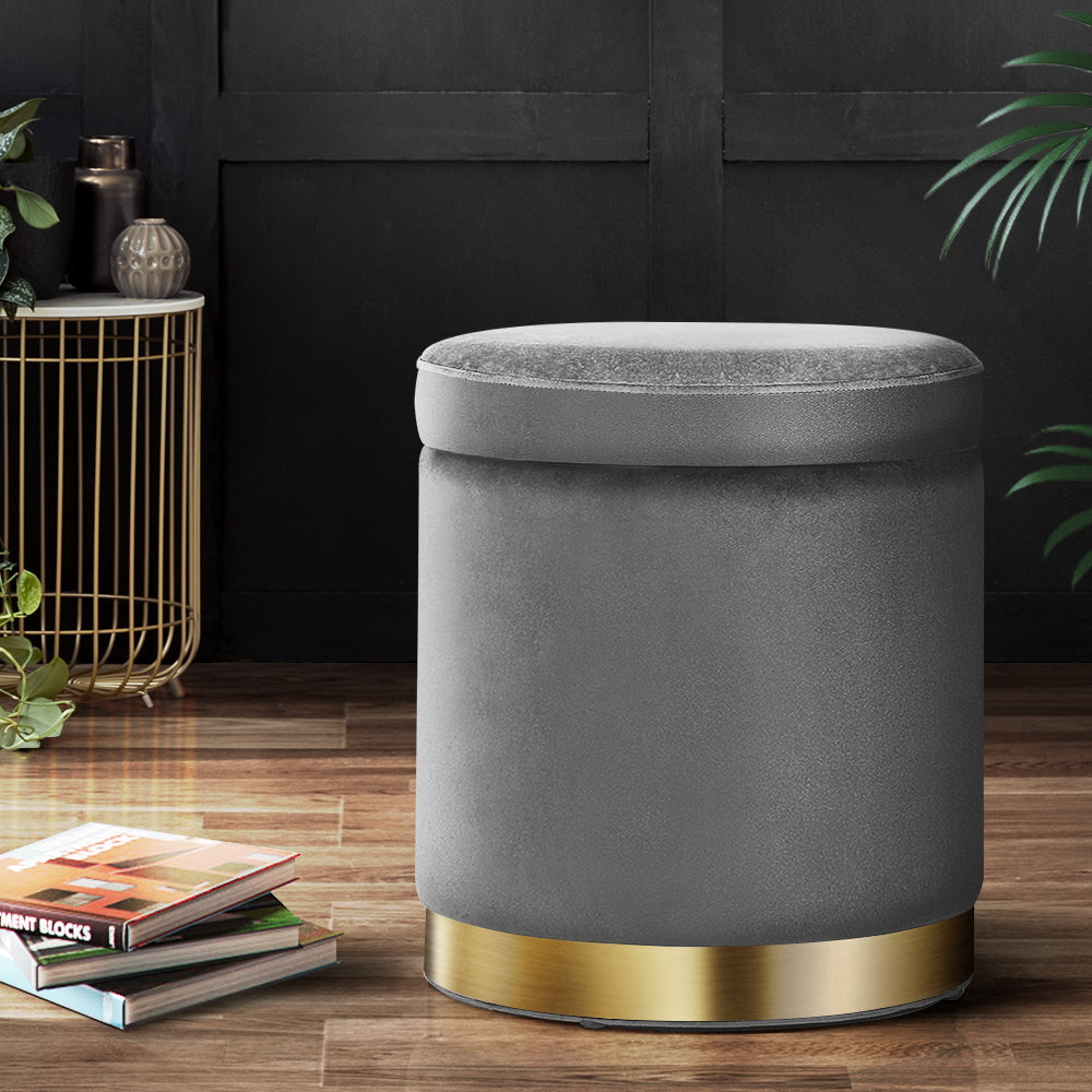 Artiss Velvet Ottoman Storage Footstool - Charcoal, Stylish Storage Solution - SuperSaverAU - view 1
