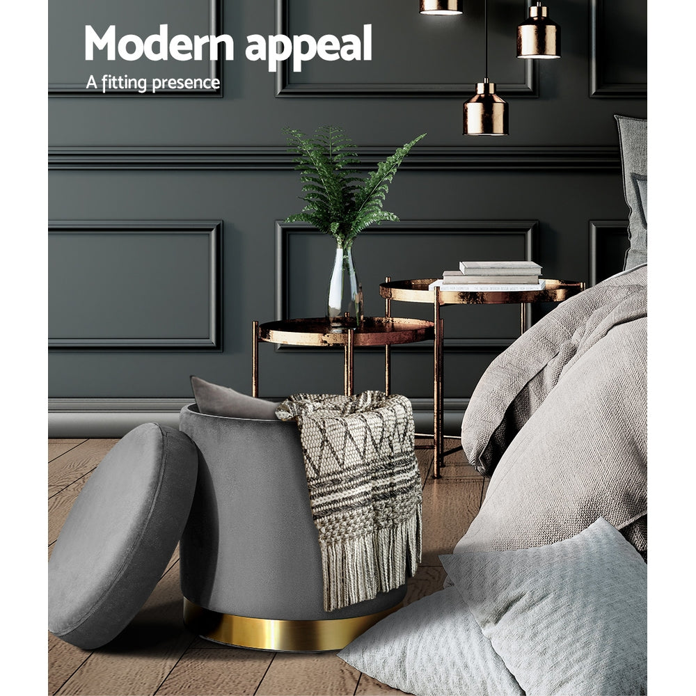 Artiss Velvet Ottoman Storage Footstool - Charcoal, Stylish Storage Solution