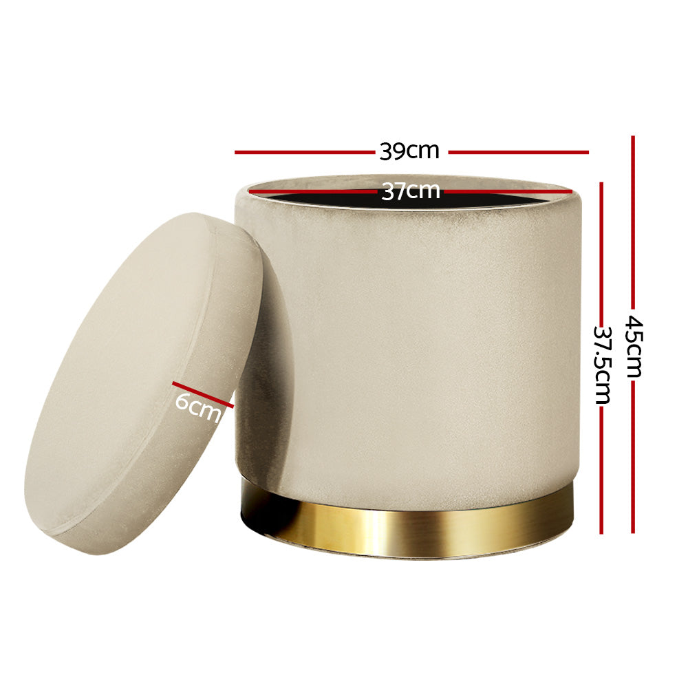 Artiss Velvet Ottoman Storage Footstool - Cream, Elegant Design - SuperSaverAU - view 2