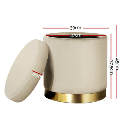 Artiss Velvet Ottoman Storage Footstool - Cream, Elegant Design