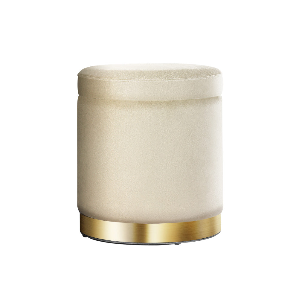 Artiss Velvet Ottoman Storage Footstool - Cream, Elegant Design - SuperSaverAU - view 7