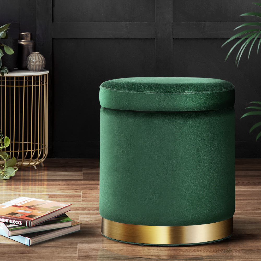 Artiss Velvet Ottoman Storage Footstool - Green, Stylish & Functional - SuperSaverAU - view 1