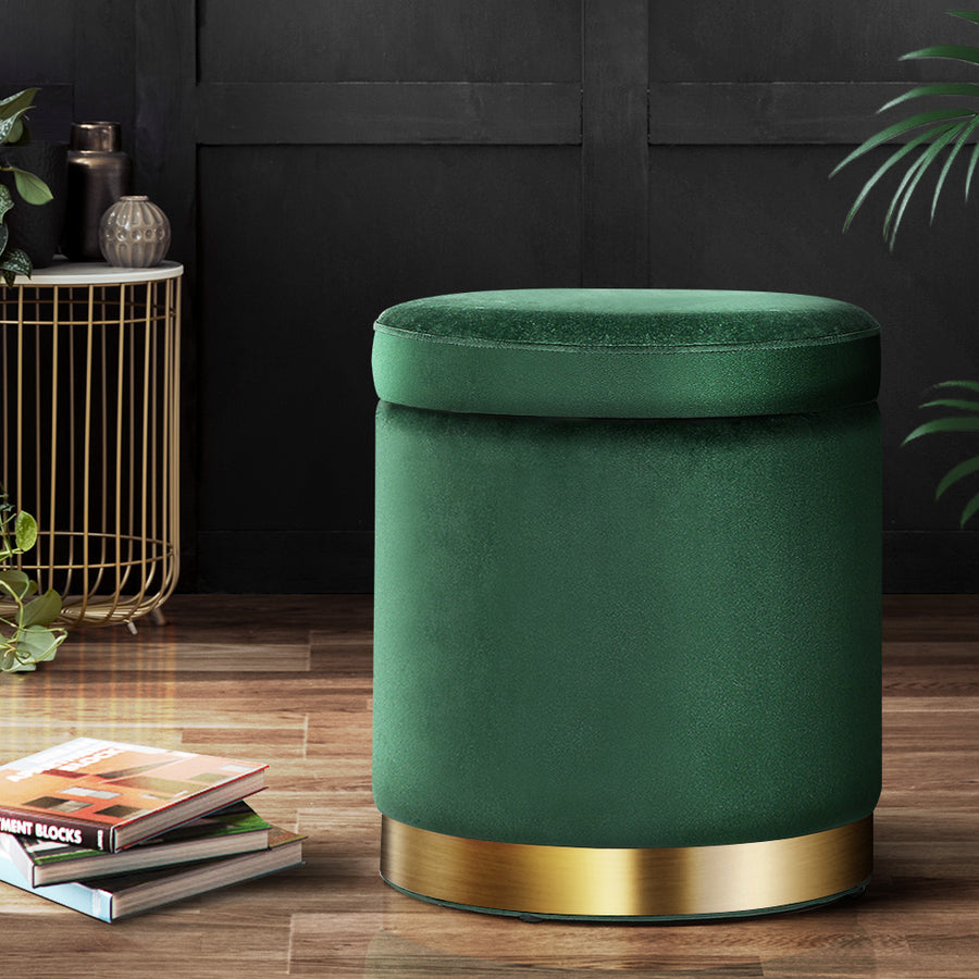 Artiss Velvet Ottoman Storage Footstool - Green, Stylish & Functional - SuperSaverAU - view 1