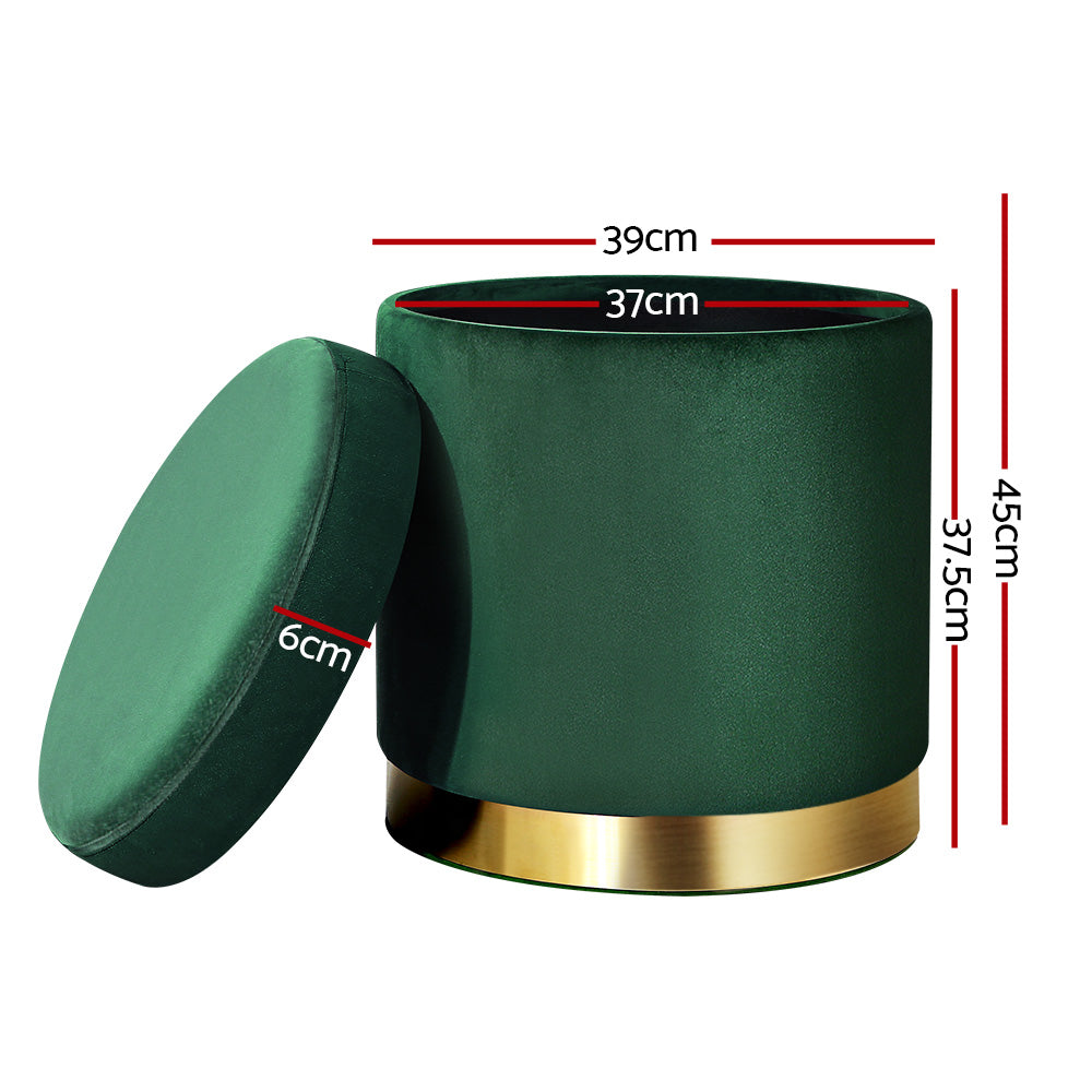 Artiss Velvet Ottoman Storage Footstool - Green, Stylish & Functional - SuperSaverAU - view 2